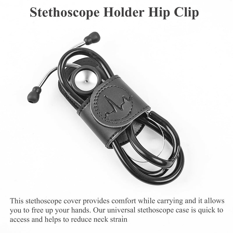 [Australia - AusPower] - Czzmy PU Leather Stethoscope Holder with Clip for Belt, Stethoscope Holder, Stethoscope Holder with Clip for Doctors and Nurses (1-Black) 1 pc. 1-Black 