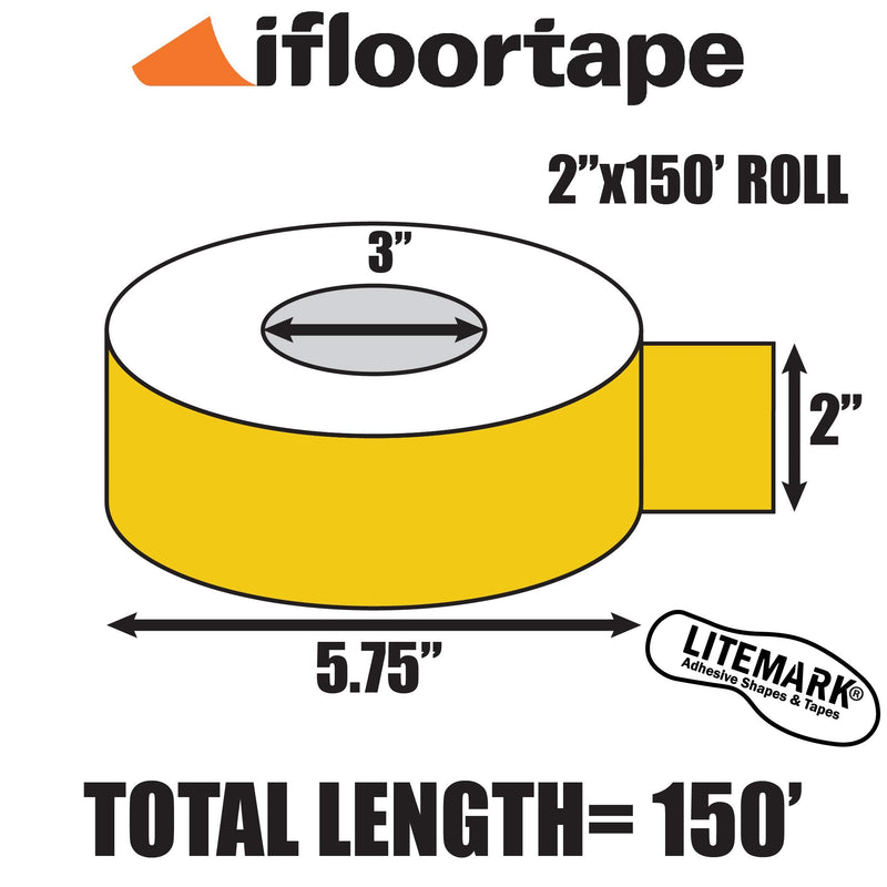 [Australia - AusPower] - LiteMark 2" Yellow Removable Vinyl Marking Tape - High-Visibility Matte Finish, Adhesive for Smooth Surfaces - Ideal for Safety Marking, Floors, Warehouses, Short Events - 150 Feet Roll 2Inch X 150FT 