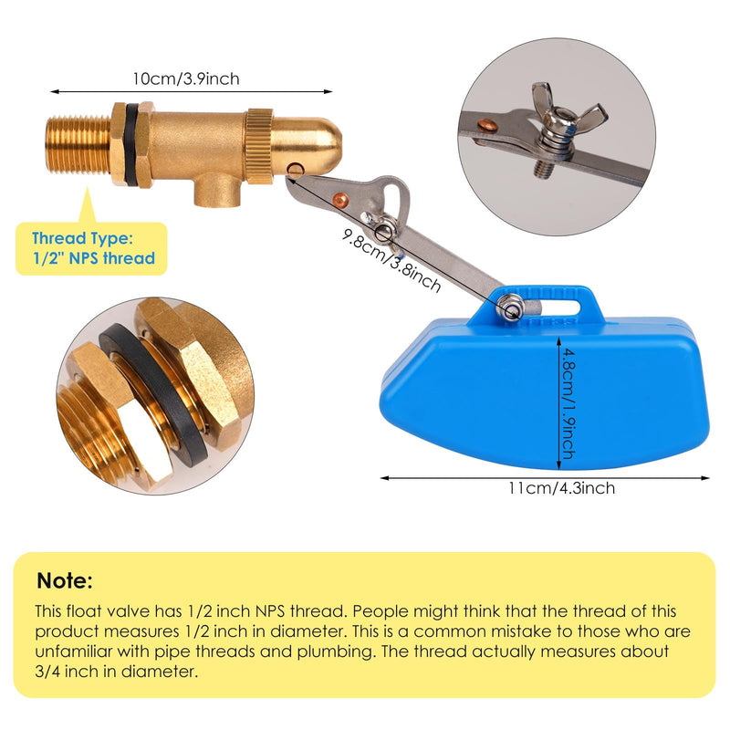 [Australia - AusPower] - 2 Pack Brass Float Valve 1/2 Inch, Livestock Water Tank Float Valve Switch Brass Float Ball Valve Shut Off Pool Auto Fill Valve for Automatic Waterer 2 