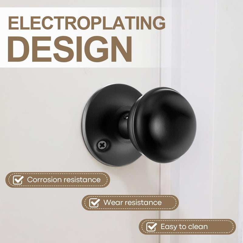 Saillong 4 Sets Interior Door Knob Set with Spindle, Round Rosettes, Old Style Door Knob Replacement with Electroplate Design, 2.2in. Outside Diameter for Interior (Matte Black) Matte Black