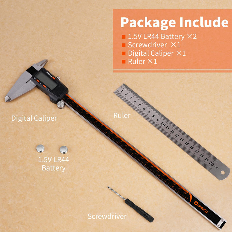 [Australia - AusPower] - Digital Caliper 12 Inch,HARDELL Caliper Measuring Tool with Large LCD Screen,Electronic Digital Vernier Caliper Auto-Off Feature,Inch/MM/Fraction,Digital Ruler for 3D Printing/Jewelers/Woodworkers 