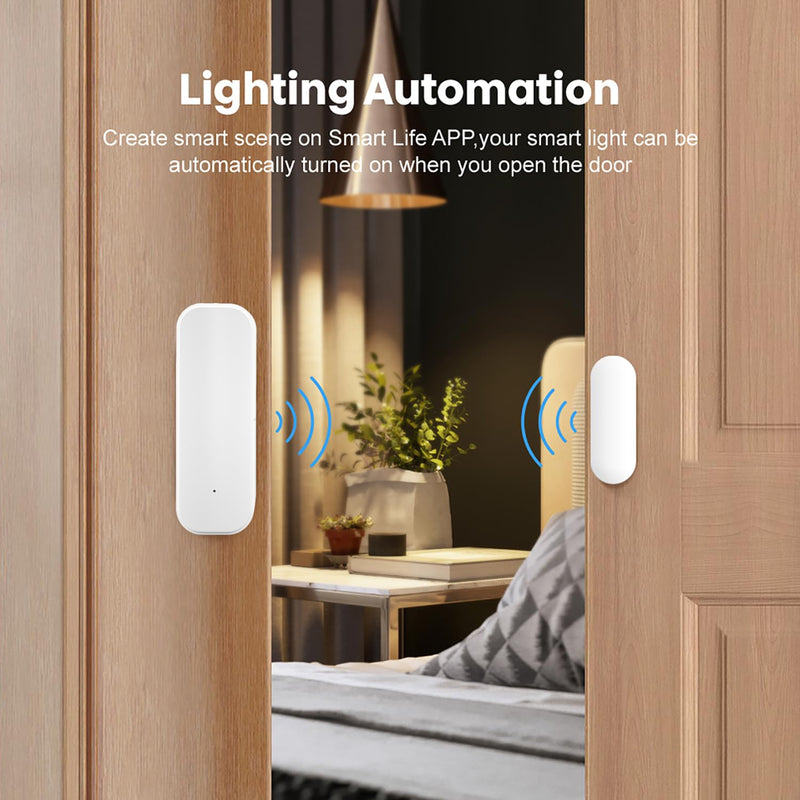 WiFi Door Sensor Window Detector: Smart Window Contact Sensor, Wireless Magnetic Door Open Detector with Free Notification Alerts, Compatible with Alexa Google Assistant (4-Pack) 4-Pack