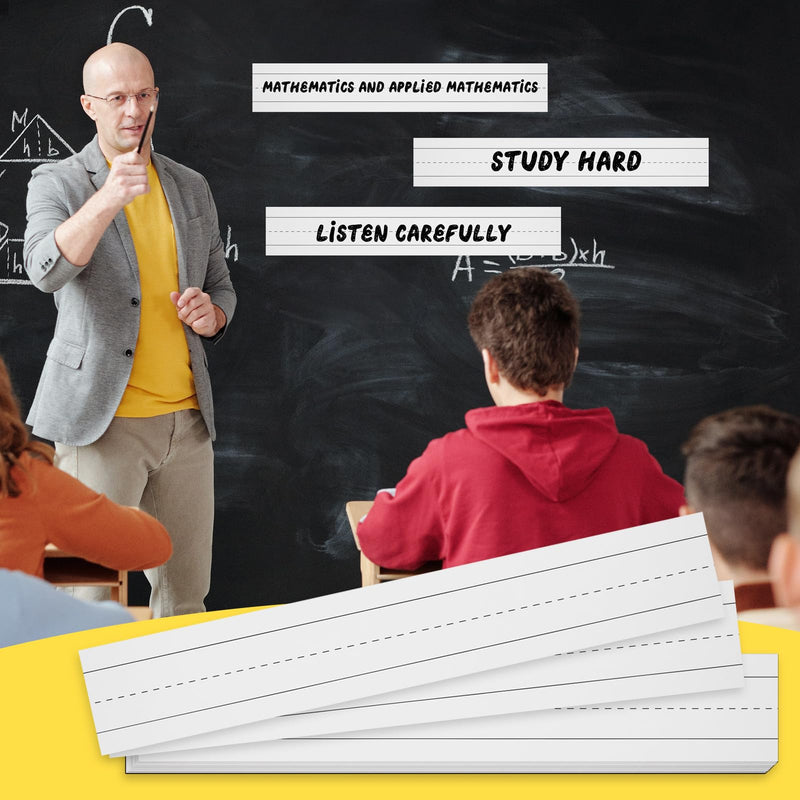 [Australia - AusPower] - 100 Sheets White Sentence Strips, 92LB/250gsm Cardstock Ruled Sentence Strips 3 x 17.5 Inches Sentence Strips for Teachers, Classrooms, Offices 