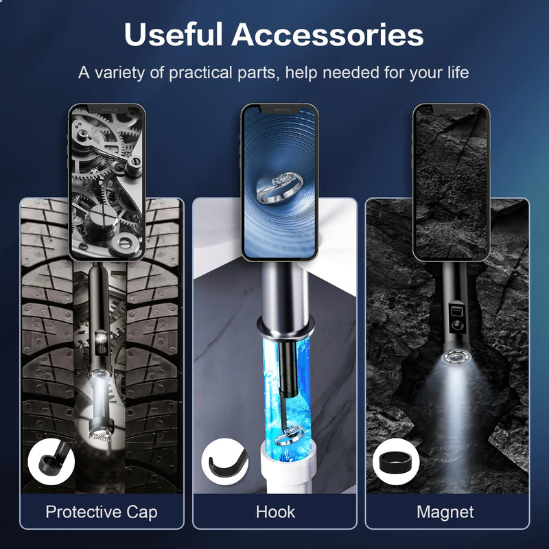 [Australia - AusPower] - Dual Lens Endoscope Camera with Light-Borescope Inspection Camera with 8+1 Adjustable LED Lights1980P Endoscope Camera with 16.5ft Semi-Rigid Snake Camera IP68 Waterproof for iPhone iPad Android Phone 