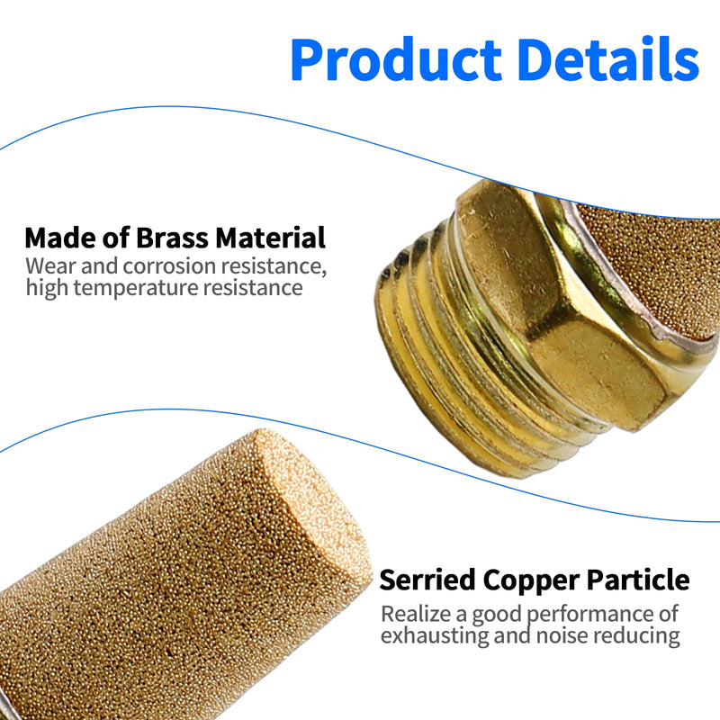 [Australia - AusPower] - 2pcs Pneumatic Brass Exhaust Muffler Filter, 1/2" NPT Male Thread Hex Sintered Silencer Air Line Fitting 1/2"Male 