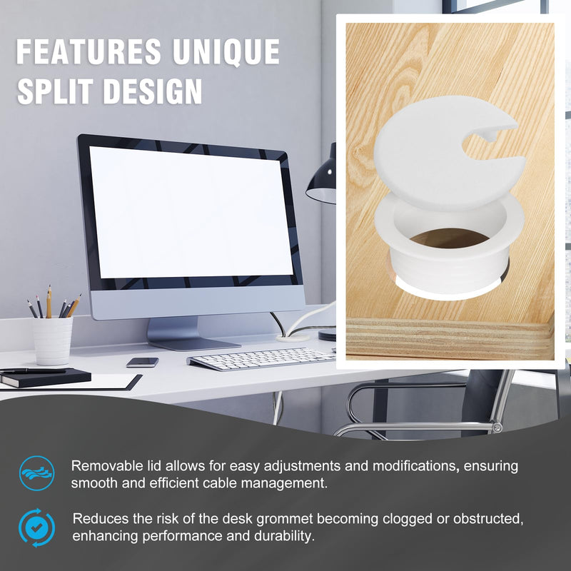 [Australia - AusPower] - 1-1/2" White Desk Grommet, JTemgle Plastic Cable Hole Cover Computer Table Cord Wire Organizer Caps Desktop Cord Management for Home Office TV Stands Tabletops, 2 Pieces 1-1/2" / 38mm 