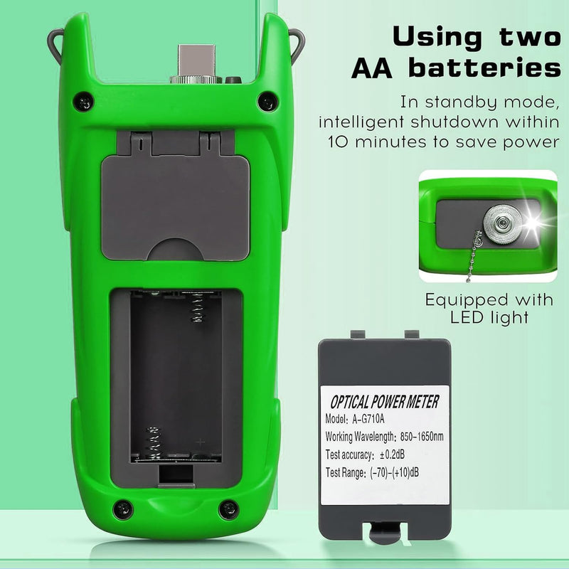 [Australia - AusPower] - Fiber Optical Power Meter with SC FC Connector, -70~10dBm, 10 Optic Wave Length, Optic Test Equipment for CCTV Communication Engineering (Green) Green 1 