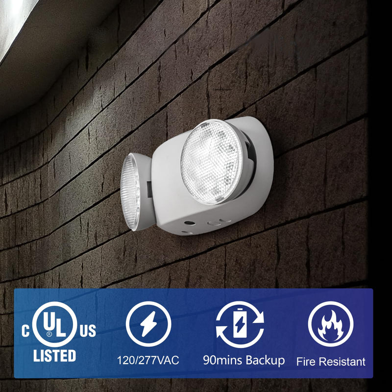 GZRUIYANG LED Emergency Lights with Battery Backup, Commercial Emergency Light Fixtures for Business Home Power Failure Emergency Exit Sign Lighting with 1.0 Meter Plug in Cord AC120V 1 Pack White with Plug