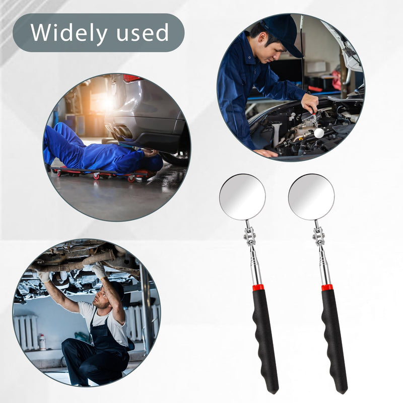 [Australia - AusPower] - 2Pcs Telescoping Inspection Mirror, Flexible Circular Inspection Mirror 360 Rotation with Extended Handle Round Inspection Mirrors for Checking Vehicle Condition(Dia-2 Inch) 