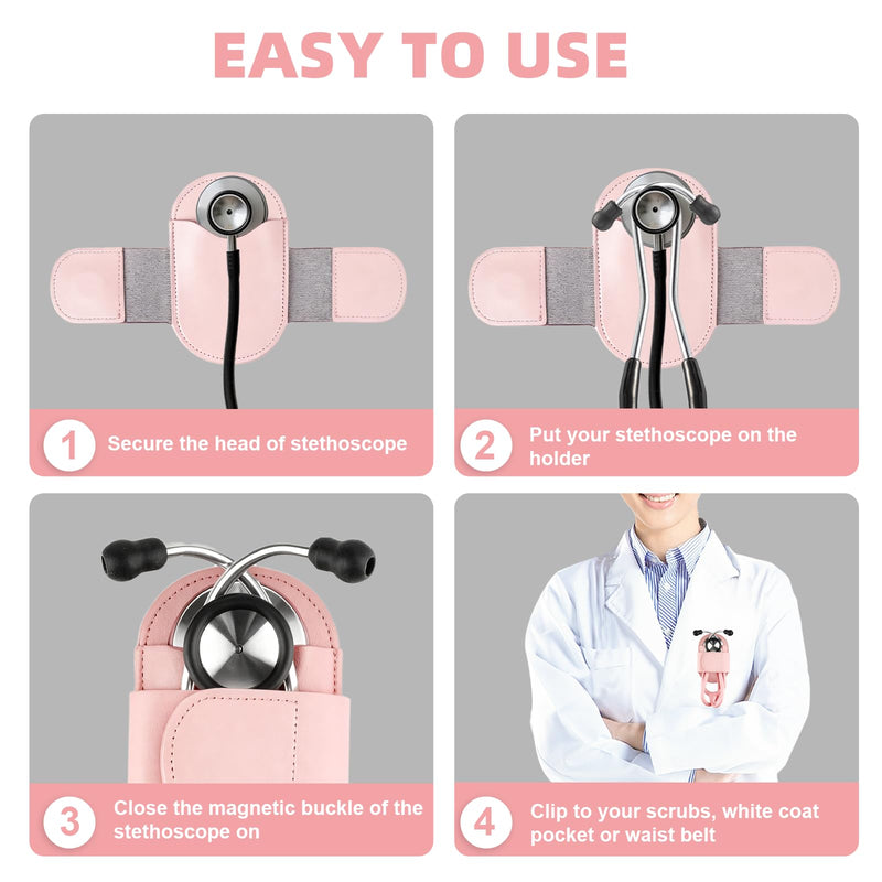 [Australia - AusPower] - Stethoscope Holder Clip, Leather Stethoscope Holster Clips, Lightweight Portable Holster for Physicians, Nurses, EMT, Medical Nursing Students (Pink) Pink 