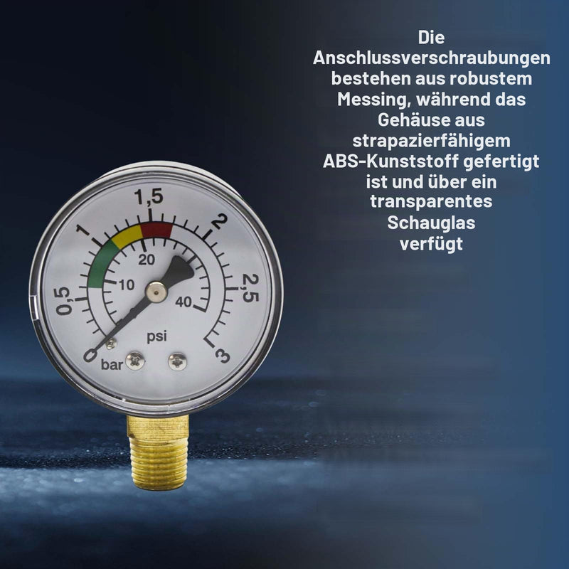 Pressure Gauge, High Precision Pressure Gauge, Water 0-3 Bar, 1/4 BSPT Compressed Air Pressure Gauge, Vertical Pressure Gauge, Swimming Pool Pressure Gauge, Low Pressure Gauge for Gas and Water