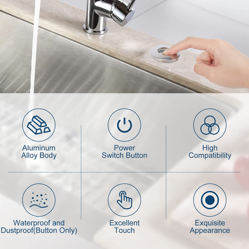 Air Switch Kit for Garbage Disposal, Sink Top Air Switch for Food Waste Disposal, 3.58” Extra Long Air Button (Brushed Stainless Steel) Brushed Stainless Steel