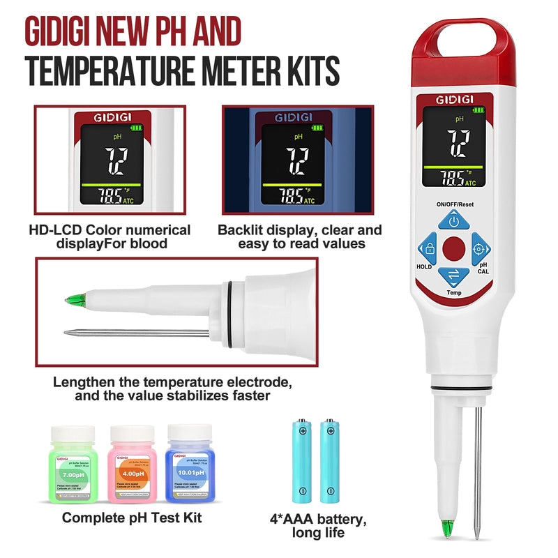 [Australia - AusPower] - pH Meter for Food with pH Electrode Storage Solution Digital pH Tester with ATC for Fermentation Hot Sauce Cosmetics 
