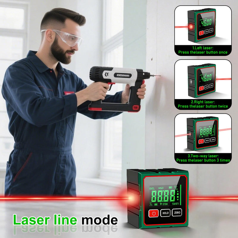 Magnetic Leveling Box Level Box: IP54 Waterproof Magnetic LCD Inclinometer, 4 Sided Magnetic Inclinometer Laser Spirit Level with LCD Display for Woodworking, Construction, Decoration, DIY
