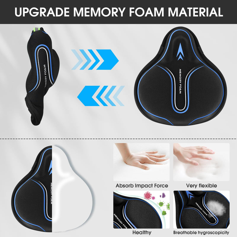 Memory Foam Bike Seat Cover Padded, Soft Bike Cushion for Men & Women, Comfortable Bike Accessories for Bike, Outdoor Indoor Cycling Blue