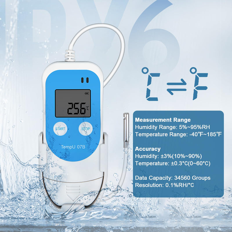 [Australia - AusPower] - Temperature Humidity Data Logger with Probe,Digital Humidity Logger USB Temp Recorder 34560 Groups,Industrial Data Logger Thermometer with Auto PDF&CSV Report for Freezer Refrigerator RH Monitor 