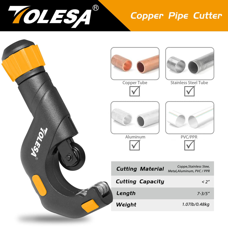 TOLESA Pipe Cutter Tool 3/16-2 Inch(5-50mm) Heavy Duty Metal Pipe Cutter With Deburring Tool Pipe Reamer Sharp Copper Tube Cutter Speed Cutting Tubing Cutter For Stainless Steel Aluminum Brass Pipe