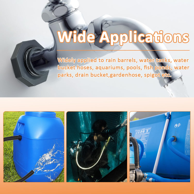 [Australia - AusPower] - 2pcs NPT1 PVC Bulkhead Fitting, 1 Inch Plastic Water Tank Connector Threaded Thru-Bulk Pipe Fittings for Rain Barrels, Aquariums, Bucket Hose Adapter, Ponds, Pools 2pcs 