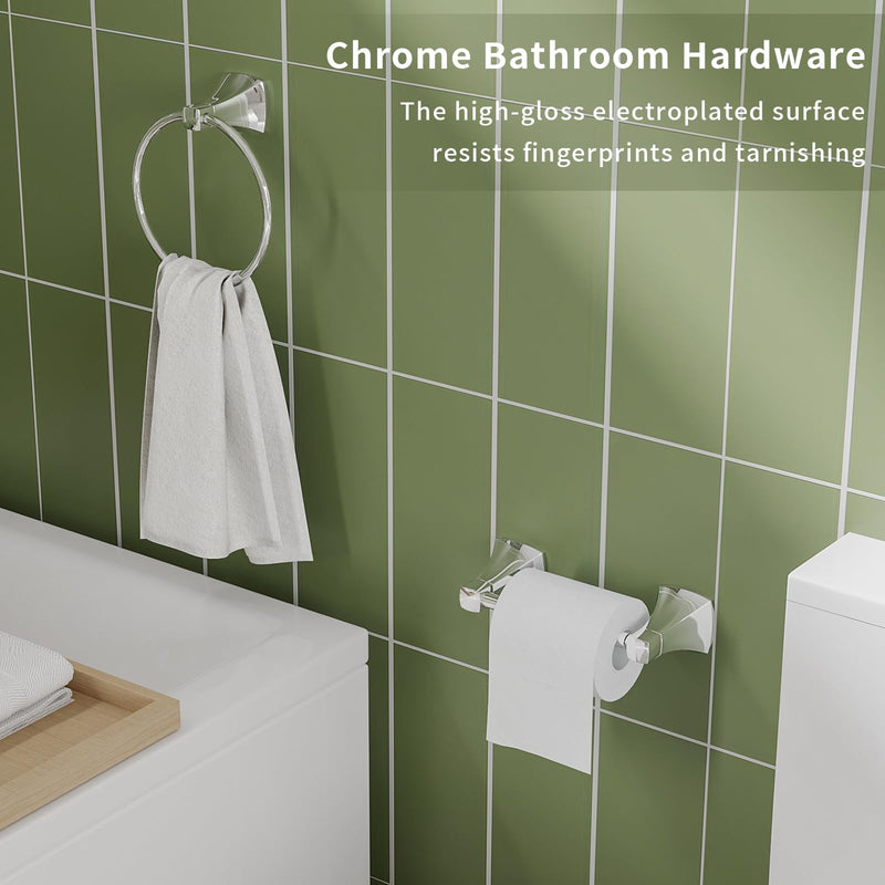 Bathroom Hardware Set 2 Pieces Toilet Paper Holder and Towel Ring Wall Mounted Stainless Steel and Zinc Alloy Chrome Polished Chrome 2PC