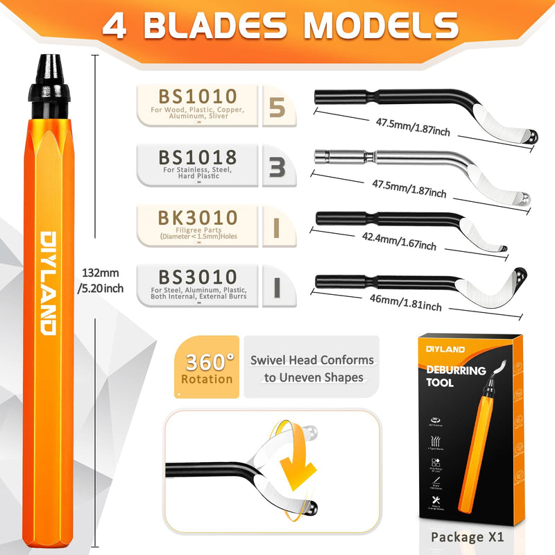[Australia - AusPower] - DIYLAND Deburring Tool with 10 BS1010 Blades, Metal Handle, Hand Deburrer, 360° Rotating, for Plastic, 3D Printing, Metal, Aluminium, PVC, Steel 