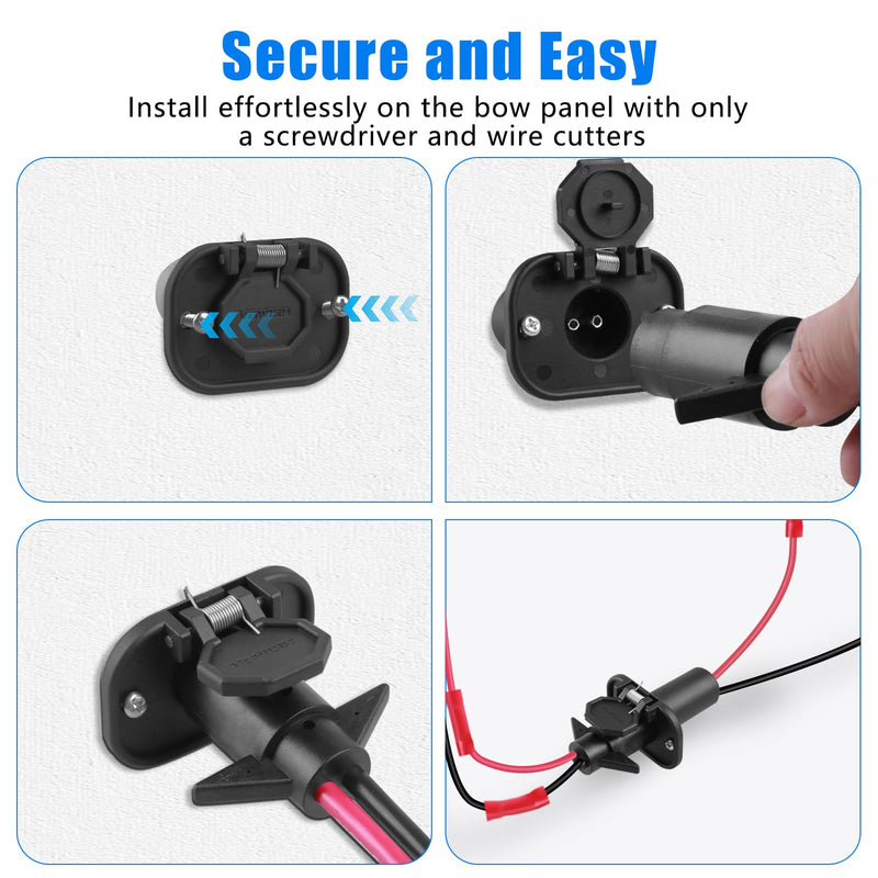 12V 8 Gauge 2 Wire Trolling Motor Plug and Receptacle Set, Waterproof Quick Connect Trolling Motor Connector with Panel Mount Socket for Marine Boats, Kayaks and Fishing Boats