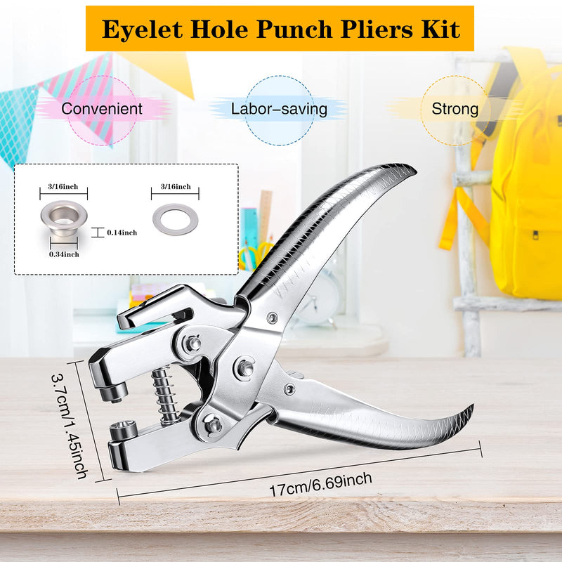 Honoson 3/16 Inch Grommet Tool Kit Eyelet Plier Set Hole Punch Grommet Hand Press Pliers with 200 Pieces of Eyelets for Shoes Clothes Bags(Gold, Silver, Grey, Copper) Gold, Silver, Grey, Copper