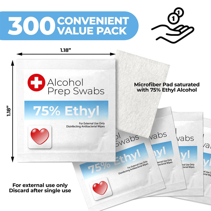 [Australia - AusPower] - Alcohol Wipes Individually Wrapped - 300 Pack Isopropyl Alcohol Wipes, Alcohol Prep Pads, Great for Home, Medical and First Aid Kits, Individually Wrapped Swabs 