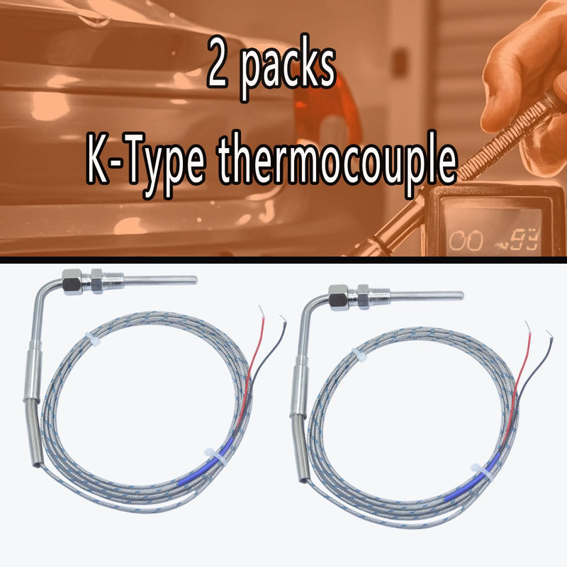 [Australia - AusPower] - 2 Packs K-Type thermocouple Probe for Measuring Automotive Exhaust Temperature Thread 1/8 Cable 79in 
