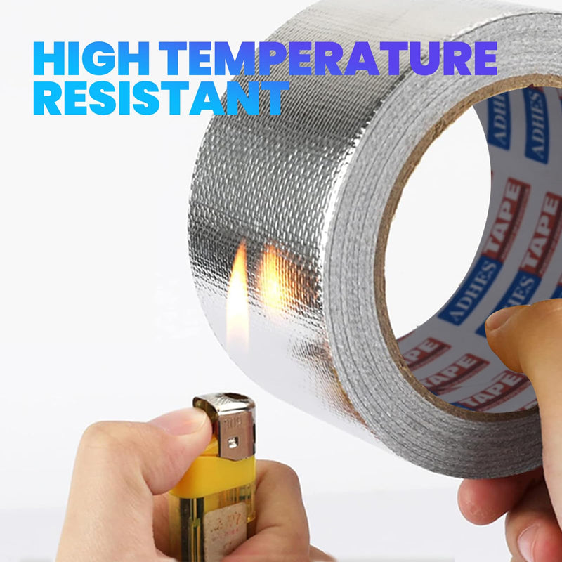 ADHES Premium Aluminum Foil Tape, 2 Inch x 210 Feet (70 Yards)+Professional Glass Fiber Aluminum Foil Tape 50MM X 25M