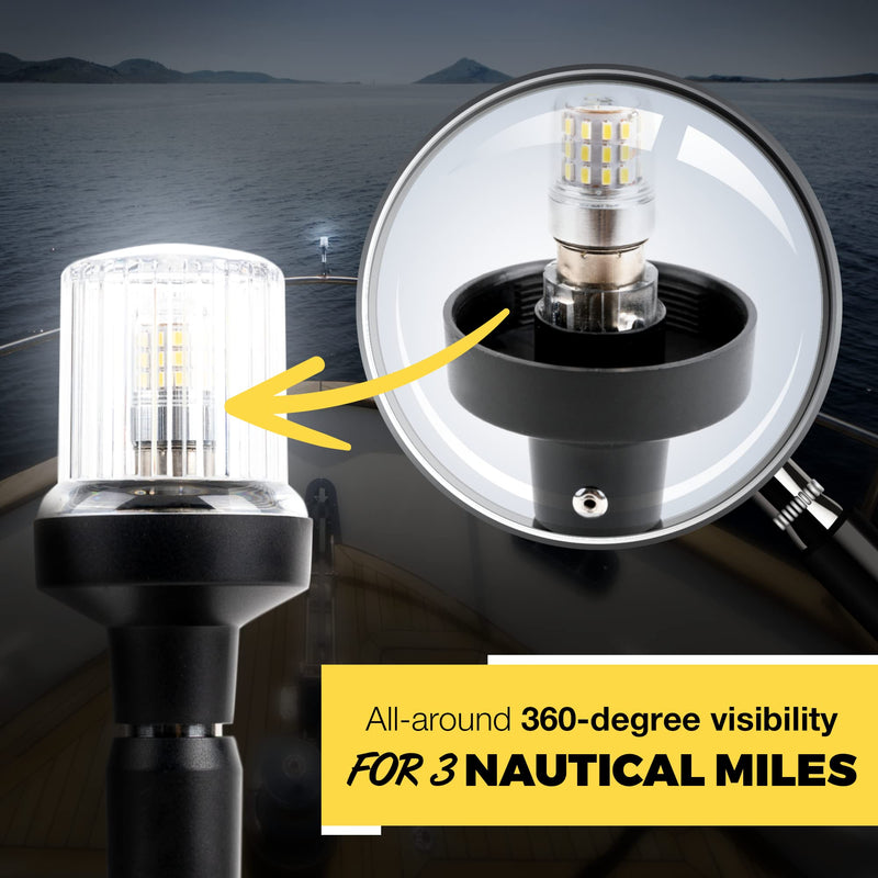 EVERBEAM P600 Adjustable Stainless Steel Anchor Light for Fishing Boats and Marine Vessels - Gives 360 Degree Visibility for 3 Nautical Miles - Weatherproof Fold Down 36pc LED inc. Fittings and Manual 6 Inch