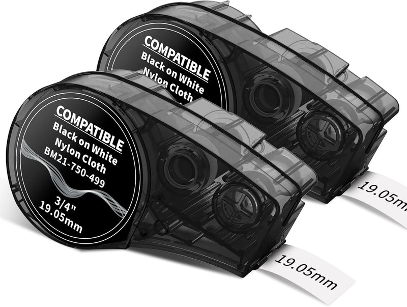 MarkDomain Compatible M21-750-499 3/4 Inch Black on White Muti-Purpose Nylon Label Tape Work with BMP21-PLUS, BMP21-LAB0, M210, M211, M210-LAB, IDPAL, LABPAL Label Printer, 0.75" Width, 2-Pack 2PK Muti-Purpose Nylon Label Tapes