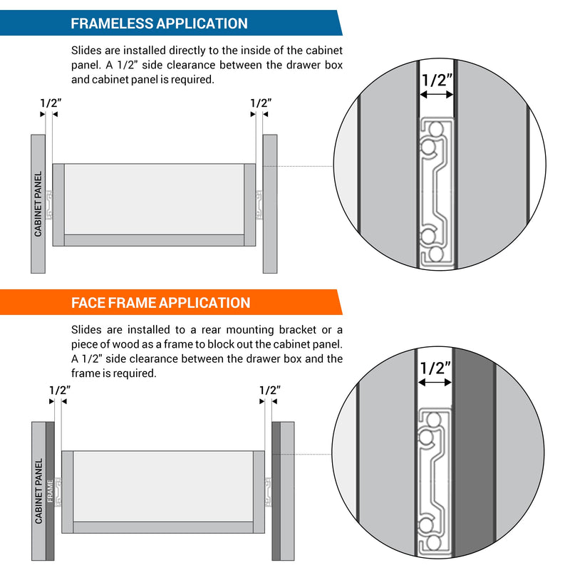 Pair of 12" Rok Hardware Soft Close Drawer Slides, Full Extension, Ball Bearing, 100 lb Weight Capacity - Available in 12", 14", 16", 18", 20", 22" and 24" Lengths 12 Inch