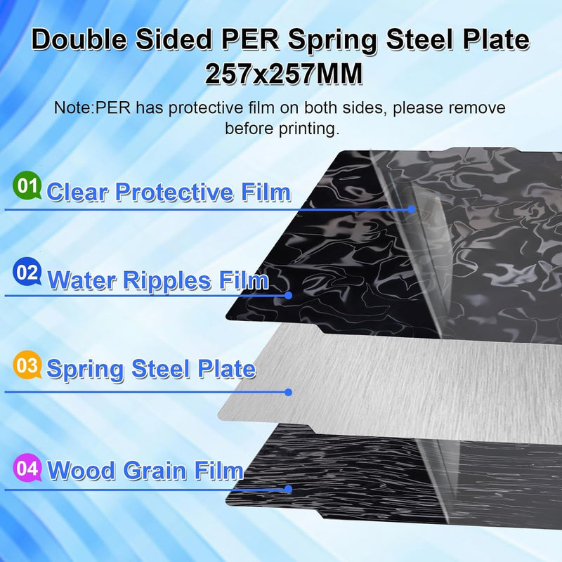 [Australia - AusPower] - IdeaFormer Water Ripples+Wood Grain Textured PER Build Plate for Bambu Lab X1/X1C/X1E/P1P/P1S/A1, Smooth Flexible PER Spring Steel Plate Effect Sheet for Bambu 3D Printers 257x257mm PER (Water Ripples+Wood Grain) 