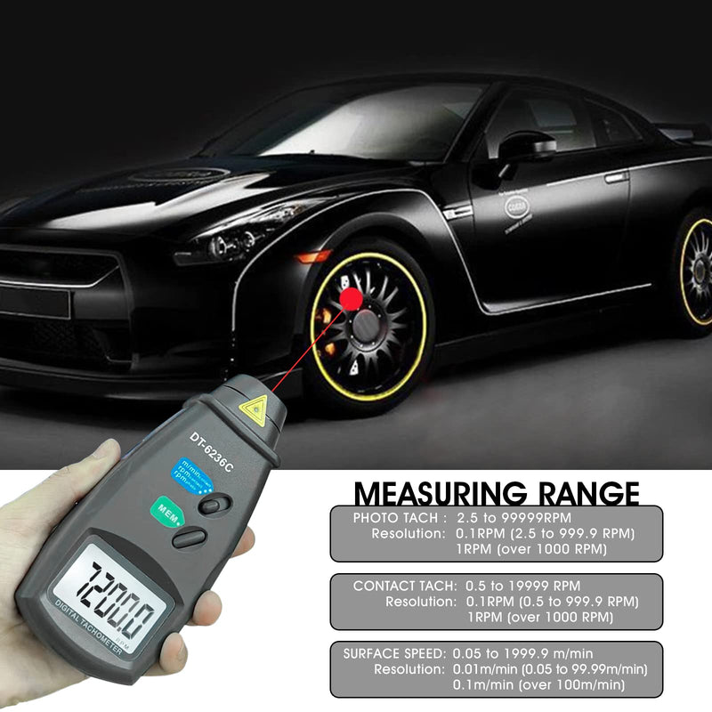 [Australia - AusPower] - Digital Tachometer Handheld Photo Speedometer GR-6236C Non-Contact Range with Max/Min/AVG Data Holding Functions Rotation Speedometer Photo Speedometer with Reflective Tape 