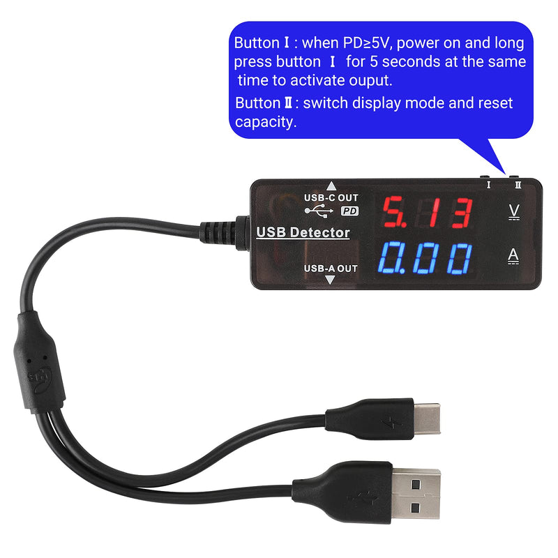 [Australia - AusPower] - DROK USB Tester, USB-A USB-C 2.0 Multimeter Dual USB Ports PD QC 3.0 Battery Charger Monitor, Copper Alligator Clips with Wire Female and Male USB Connector Test Leads for Testing Circuit 2x18AWG 3-5A 