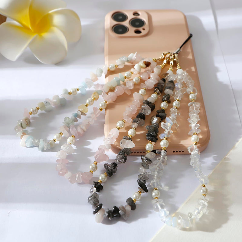 [Australia - AusPower] - Phone Charms Phone Chain Strap Cell Phone Lanyard Wrist Strap Natural Gem Stone Charms for Phone AirPods Women Girls A_Green 
