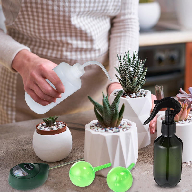 Reallnaive 6 Pcs Indoor Watering Can Set 1/2 Gallon Can 6.8 oz Spray Bottle 17 oz Squeeze Bottle Plant Watering Globes Soil Moisture Meter Small Spraying Set for Indoor Outdoor Plants(Mint Green) Mint Green
