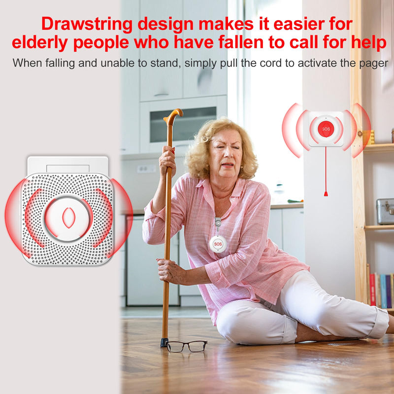 XUK Wireless Caregiver Pager Smart Call System for Elderly Monitoring SOS Alert System Portable Alarm with 1 SOS Call Panic Buttons & 1 Watch Pagers & 1 Square Pull Cord Pagers, 500+Feet 1 Receivers 1*Set of four styles(4 pieces total)