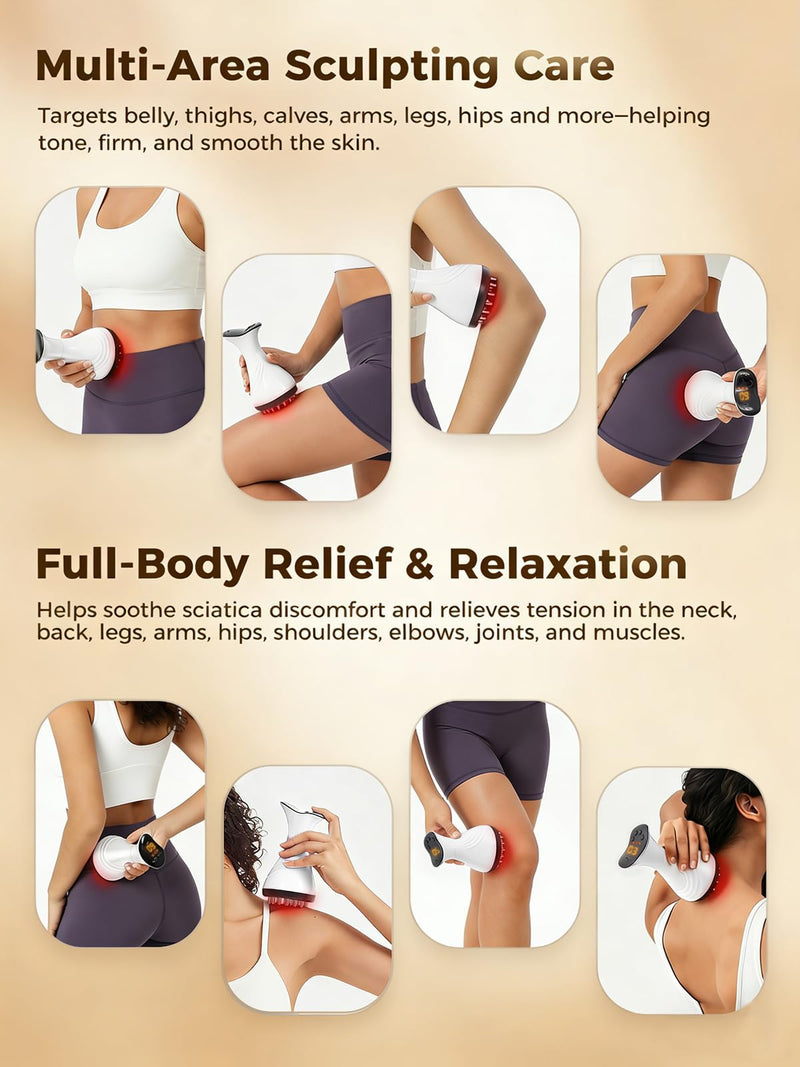 Lymphatic Drainage Massager for Legs & Body — Handheld Body Massager to Reduce Swelling, Improve Circulation & Smooth the Look of Cellulite (White) White