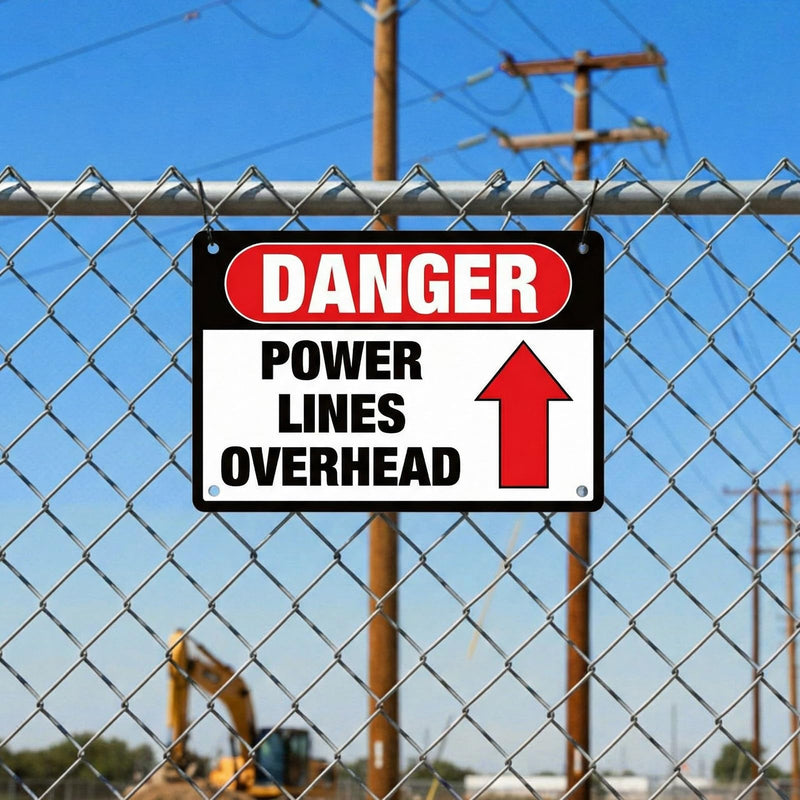 Tudomro 1 Pcs Danger: Power Lines Overhead Sign - 20" x 14" Aluminum Rounded Corners English Warning Sign for Indoor Outdoor, Pre-drill Holes at 4 Corners - OSHA Compliant