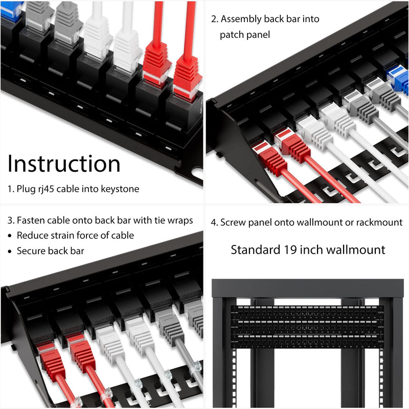 iwillink 10Gbps Patch Panel 24 Port, RJ45 Through Coupler Cat6 Patch Panel UTP 19-Inch 1U with Back Bar, Wallmount or Rackmount, Compatible with Cat5, Cat5e, Cat6 Cabling 24-Port