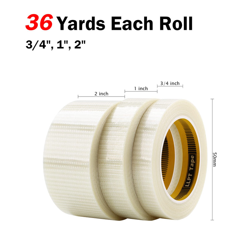 LLPT Filament Strapping Tape Fiberglass Reinforced 1" x 36 Yards Each 5.9 Mil 4 Pack Heavy Duty Packing Tape for Mailing Shipping Boxes Bundling (FST2533TT04) 1" x 36 yds