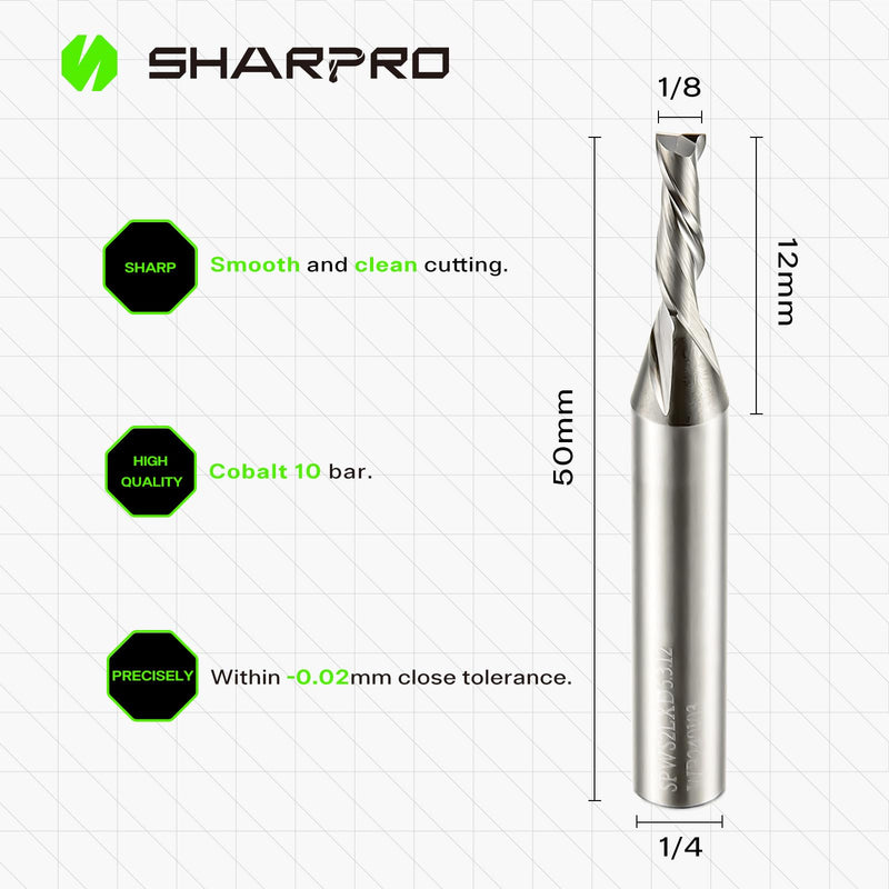 [Australia - AusPower] - Downcut Spiral Router Bit 1/4 Inch Shank 1/8 Inch Cutting Dia. 12mm CL. 55mm OVL. Solid Carbide Down Cut CNC Bit, Ideal for Wood Cutting, Slot Mortise, Engraving, Carving 1/8"DIA - 1/4"SHK - 12mm CL - 55mm OVL 