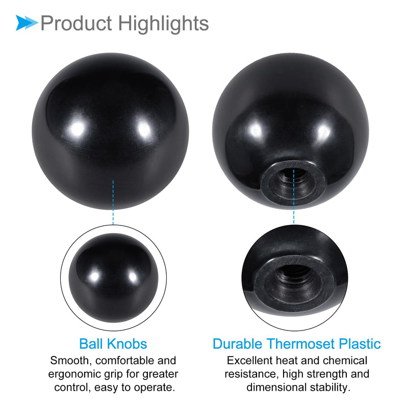 [Australia - AusPower] - Thermoset Ball Knobs, M8 Female Thread 40mm Diameter, Plastic Metric Hand Screw Grip Black - (Applications: for Lathe Machinery Lever Handle), 4-Pieces M8 x 40mm 