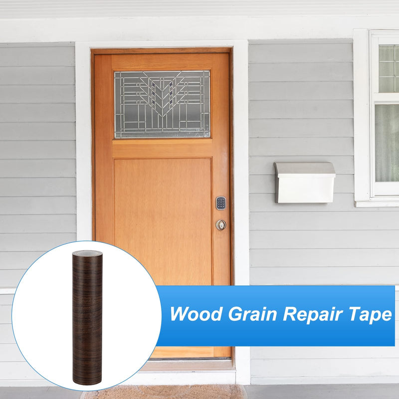 PATIKIL Wood Grain Repair Tape 8" X30', Self Adhesive Realistic Textured Repair Tape Patch with Scraper for Floor Door Table Cabinets Desk, Dark Brown Oak 8 IN X 30 FT