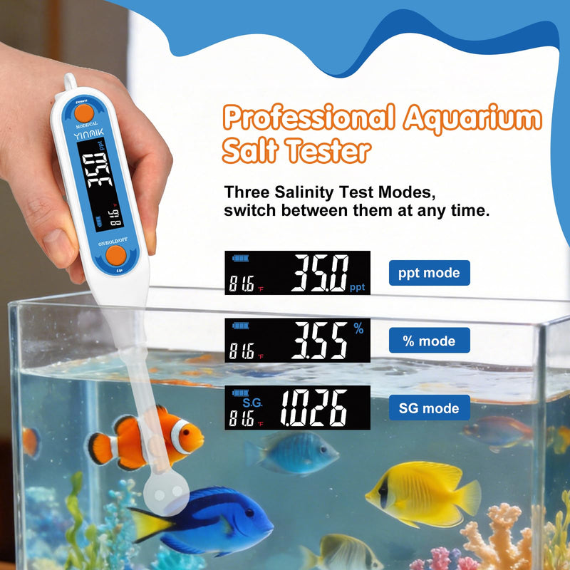 [Australia - AusPower] - YINMIK Salt Meter | Food Salinity Meter, Digital Salt Tester for Aquarium, Home Temperature Salinity Tester with 3 Salt Modes - PPT% SG, Portable Sodium Chloride Reader for Reef Tank, Saltwater Pool 
