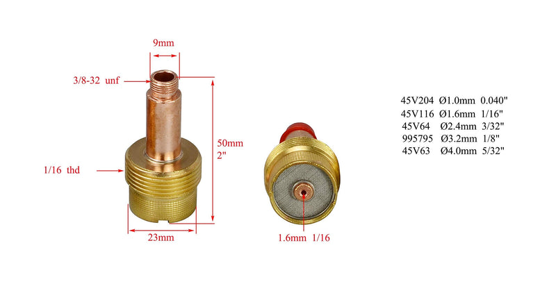 RIVERWELD TIG Gas Lens Collet Bodies Jumbo Large Diameter 45V116 1/16", 45V64 3/32, 995795 1/8", 45V63 5/32" Alumina Nozzle Ceramic Cup 57N 53N series for SR WP 17 18 26 TIG Welding Torch 14pcs Assorted Size 14pcs