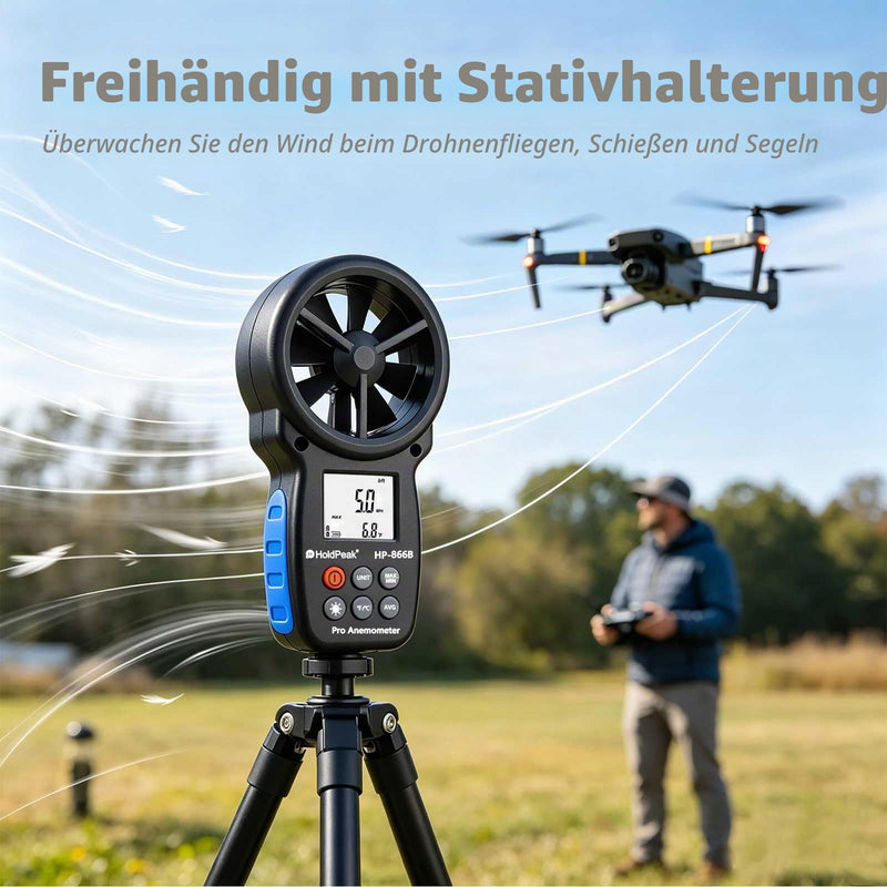 Anemometer Wind Gauge, Digital Wind Speed Meter, Wind Speed/Wind Cooling, ℃/℉, Max/Min/Average/Real-time Measurement with LCD Backlight