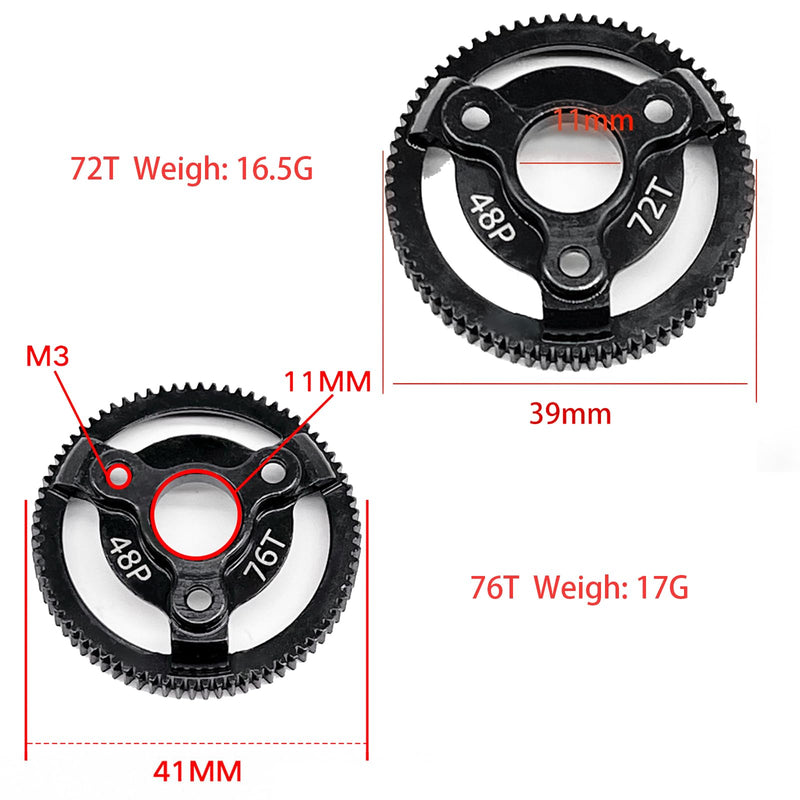 [Australia - AusPower] - RC 48P 72T & 76T Spur Gear Hardened Steel Spur Gear Upgrades Part for Traxxas 1/10 Slash Stampede Rustler Bandit 2WD VXL XL-5 F-150 SVT, (72T & 76T) 