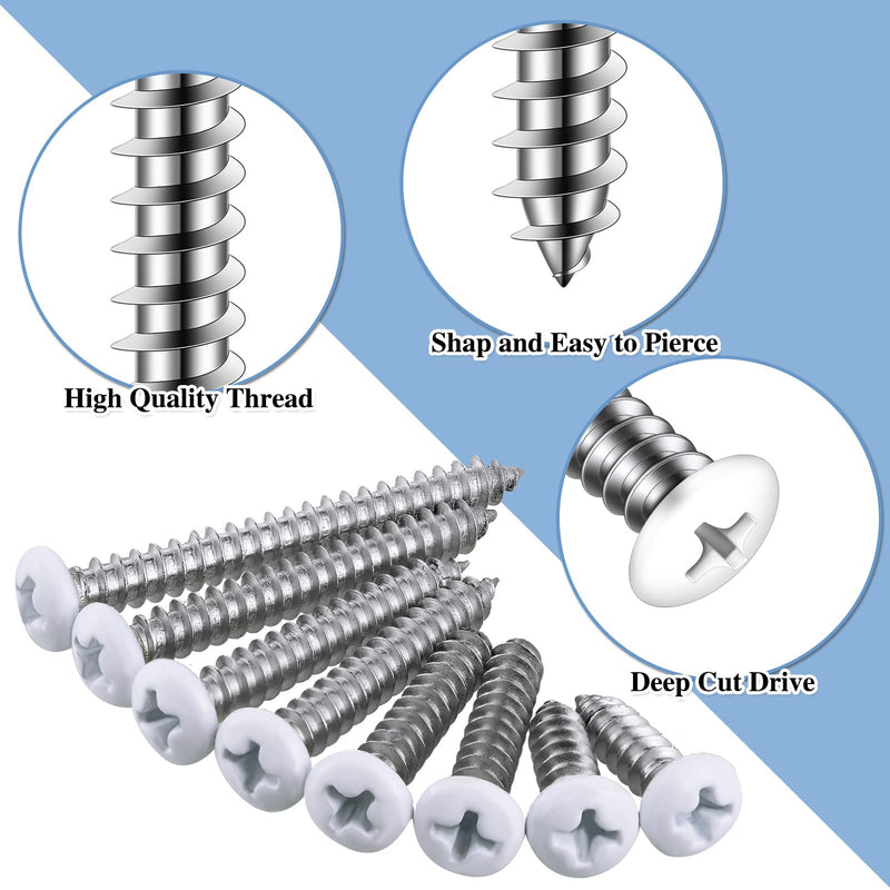 [Australia - AusPower] - 100 Pcs #8 White Pan Head Screw White Sheet Metal Screw Self Tapping Stainless Steel Wood to Metal Screws for Wall Plates Switches Covers Replacement, 5 Sizes 100 